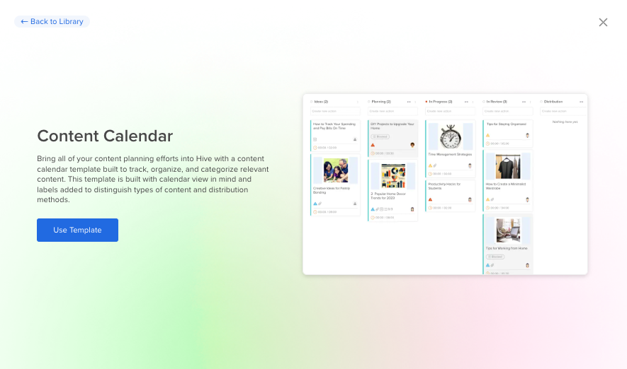 Hive Content Calendar template 