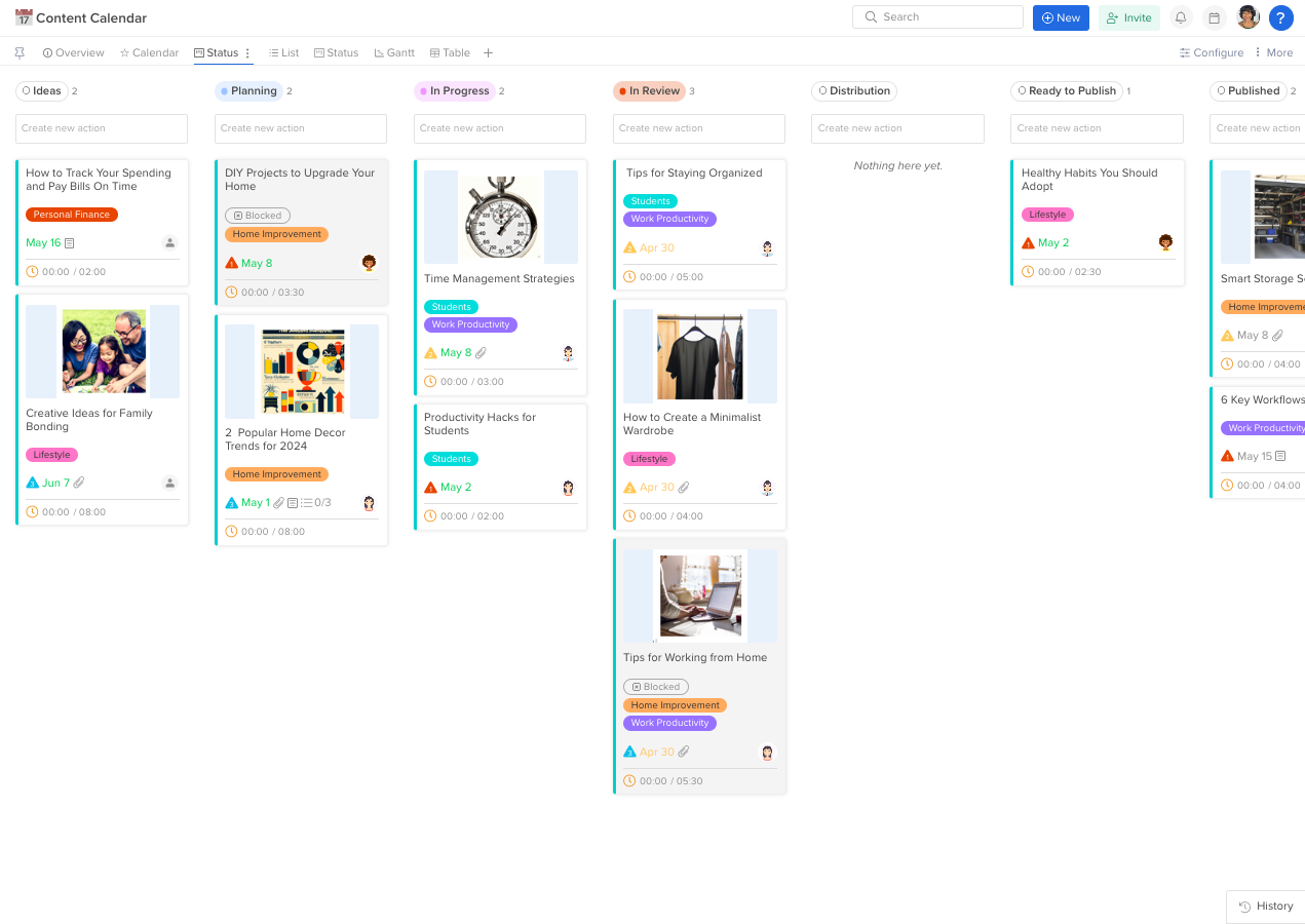 Hive Content Calendar template example dashboard