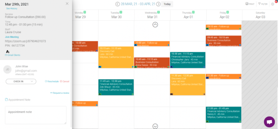 Appointy calendar dashboard