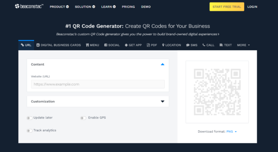 Beaconstac QR code generator dashboard
