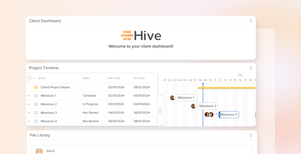 Hive's client portal dashboard